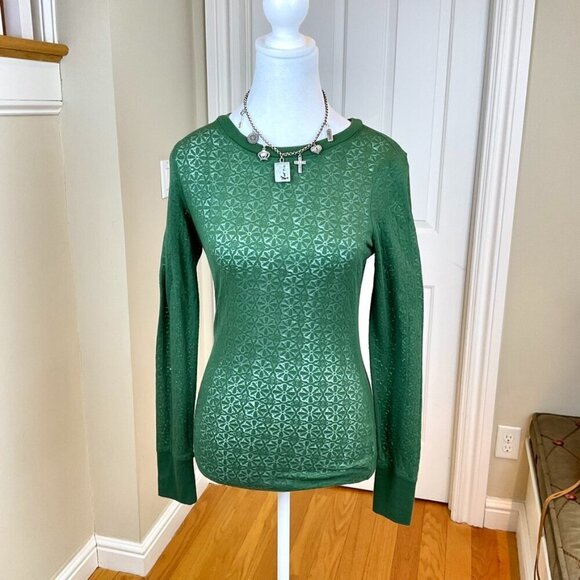 Decree T-Shirt Sheer Long Sleeve Burnout Floral Pattern Green (S) - Picture 1 of 6